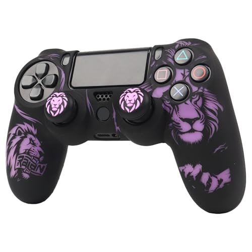 Lion Design Controller Skin Cover with 2 Thumb Grips Compatible with PS4/Playstation 4 Slim/Pro Controller - color: Lion Black Purple