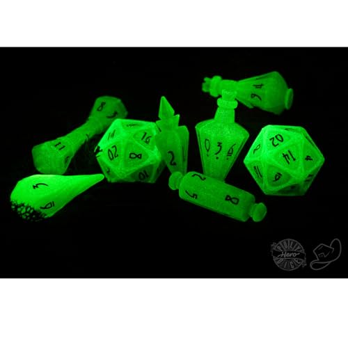 PolyHero Wizard Dice Set – Acid Splash | Polyheadral Shaped Dice for D&D & RPG - Role Playing Games | 8-Piece Themed Set, Unique Gift for Tabletop Gamers - color: Acid Splash