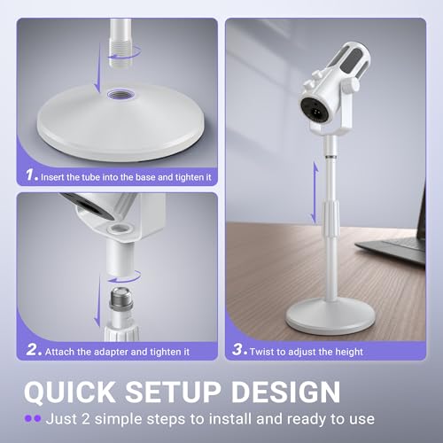 FIFINE BS2W Height-Adjustable Desktop Microphone Stand for Podcast | Tabletop Stand, Weighted Slope-base, 3/8'' to 5/8'' Screw Adapter, for Podcast Streaming Gaming - color: white