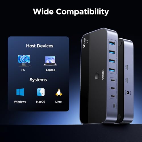 UGREEN 2-in 7-Out USB 3.2 Switch, 10 Gbps Switcher for A or C Computers Sharing All Devices(4 A+3 C) Keyboard Mouse Switch with Type C Converter Adapter,Power Adapter