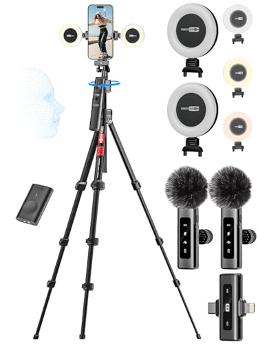 Content Creator Essentials,Vlogging Kit w/Mic R01 Pro Combo1 | for iPhone & Android,2TX+1RX Wireless Mic,Camera Mount Tripod & Remote,Hands-Free for Video Recording,YouTube TikTok Creation - style: Vlogging Kit-B