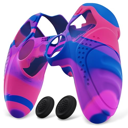 PlayVital Guardian Edition Anti-Slip Ergonomic Silicone Cover Case for ps5 Edge Controller, Soft Rubber Protector Skin for ps5 Edge Wireless Controller with Thumb Grip Caps - Pink & Purple & Blue - color: Pink & Purple & Blue