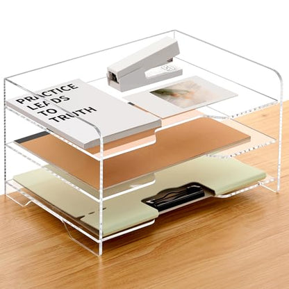 SANRUI Acrylic Paper Organizer Letter Tray for Desk, 3 Tier Enlarged File Sorter,Clear File Holder Desktop Shelf Document Storage for School Office Home - style: Enlarged 3 Tier File Tray Holder