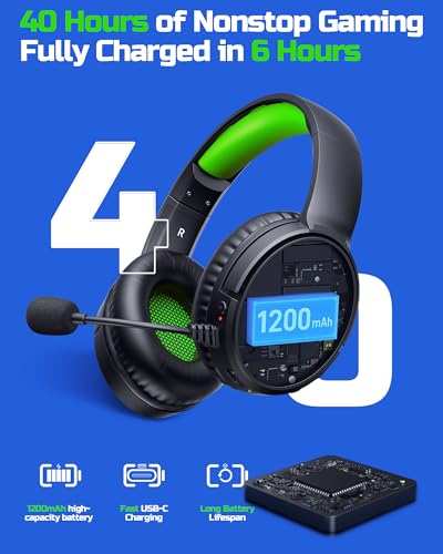 BINNUNE Wireless Gaming Headset — 2.4GHz Low-Latency USB Dongle + Bluetooth, 50mm Drivers 7.1 Surround, Noise-Cancelling Mic, 40H Battery — Over Ear Wireless Headphones for PS5, PC, Laptop, Green - color: Green, style: For PS5