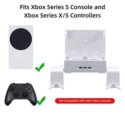 Mcbazel Wall Mount for Xbox Series S, Wall Mount Kit Accessories with Dual Cooling Fans & RGB Light, 3-Speed Adjustable Stand, Extra USB Ports, 2 Controller Holder for Xbox Series S Console - White