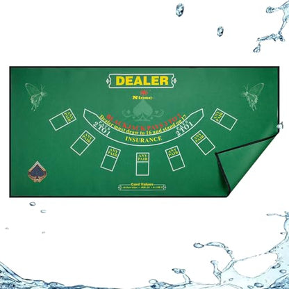 2-in-1 Casino Night Poker Mat, 36"x72" Double-Sided Texas Hold'em & Blackjack Felt Table Cover, Non-Slip Steel Clamps Included, Perfect for Game Night, Home & Casino Parties - color: Green