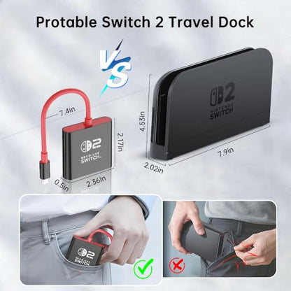 GOPALA Switch 2 Dock, 4k@60Hz for Nintendo Switch 2 Dock for New Version 21.1.0, Plug and Play Switch 2 Portable Dock, 3-in-1 Switch 2 Travel Dock Compatible with Switch 2/Switch 1/OLED/Steam Deck - color: Black+Red
