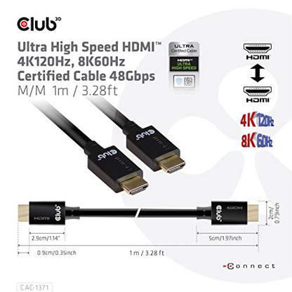 Club3D CAC-1371 Ultra High Speed HDMI 2.1 Certified 4K 120Hz 8K 60Hz M/M Cable 1m - 3.28ft - style: 1m/3.28ft