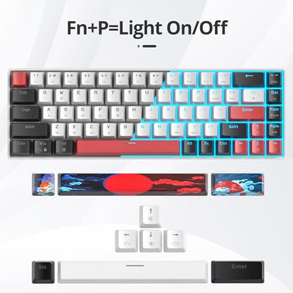 surmen 65% Mechanical Gaming Keyboard with Linear Red Switch, Wired Mini Compact Keyboard 60 Percent Backlit for Laptop Desktop PC Gamers（68 White-Ice Blue） - color: 68 White-Ice Blue