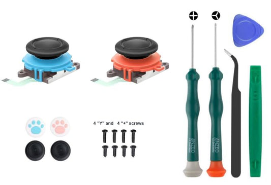 for Joycon Joystick Replacement Kit 2Pack, Joycon Repair Tool Kit Replacement for Switch 2 for Joycon 2 (L)/(R) Blue/Red, Including Screwdrivers, Thumbstick Caps & Screws (Blue/Red 2Pack Tool Kit) - color: Blue/Red 2Pack Tool Kit