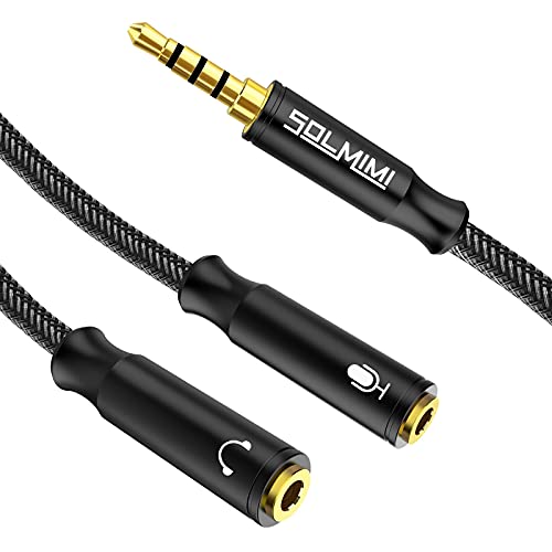 Headphone Mic Splitter, 3.3FT TRRS Headset Splitter with Separate Headphone and Mic Jack, 3.5mm Combo Audio Adapter for Dual-Plug Headset Compatible to Xbox One, Smartphone, Pc, PS4 | Nylon Braided Cord, Gold Plated, Separate Audio and Mic, For 3.5mm PC L