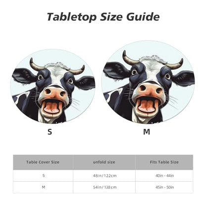 Famame Farm Cow Open Mouth Round Fitted Tablecloth with Elastic Protector Table Kitchen Dinner Waterproof Oil-Proof Table Covers Fits 40"-44", Small - color: Farm Cow Open Mouth, size: Small (40"-44")