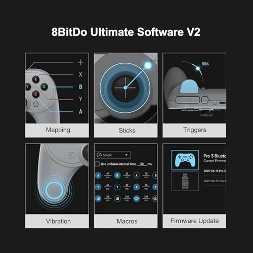 8BitDo Pro 3 Bluetooth Controller for Switch/Switch 2,Windows,TMR Joysticks | Programmable Pro Back Buttons&R4/L4 Bumpers,Hall/Tactile Triggers,Swappable ABXY Buttons,for Apple,SteamOS,Android, Grey - color: Gray