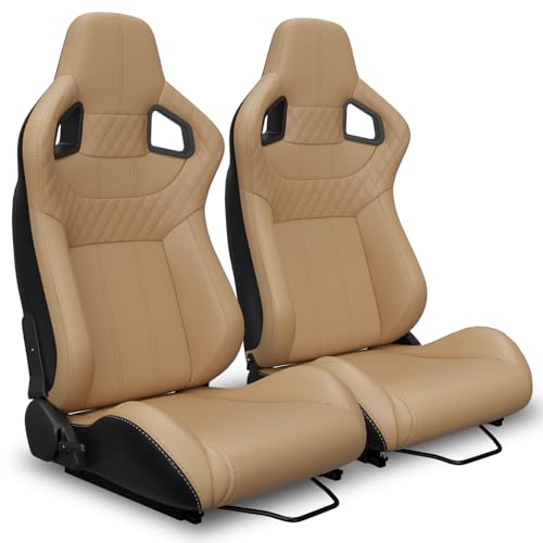 2 Pcs Adjustable Universal Racing Seats with Double Sliders, Reclinable Bucket Seats, 1 Pair of Sport Seats for Vehicles (Beige-B) - color: Beige-B