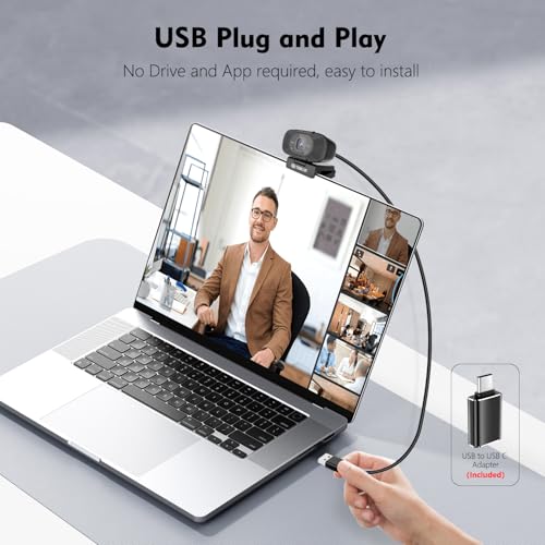 TOALLIN 1080P Full HD Webcam with Dual Microphones, Computer Web Camera, 90° Wide Angle View Without Distortion, USB Plug and Play Webcam for Video Conferencing/Online Calling/Live Streaming - style: 1080P Webcam