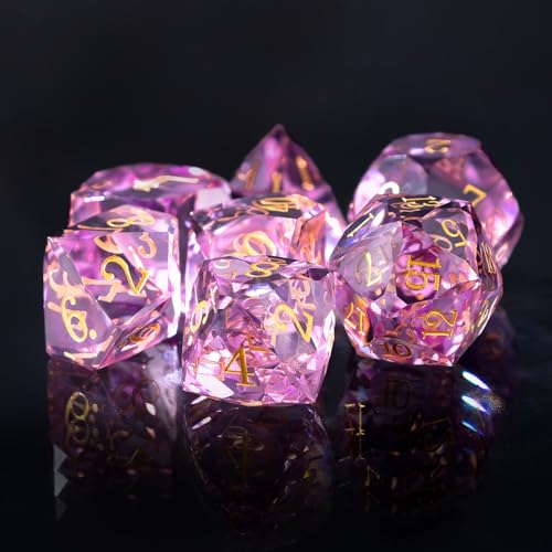 Resin DND Dice Set, 7 Pieces Handmade Sharp Edge Polyhedral Dice for Role Playing Game, Dice Accessory for D&D RPG Players and Starters d4 d6 d8 d10 d12 d20 with Gift Box (Purple) - color: Purple