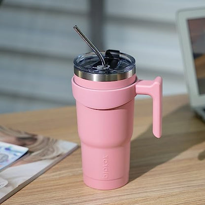 BJPKPK 10 oz Mini Tumbler with Lid, Straw & Handle, Insulated Steel Cup | Small, Spill Proof, Leak Proof, Thermal, Double Wall Vacuum, Sweatproof, Dishwasher Safe, BPA Free, Light Pink - color: A-Light Pink, size: 10 Ounces