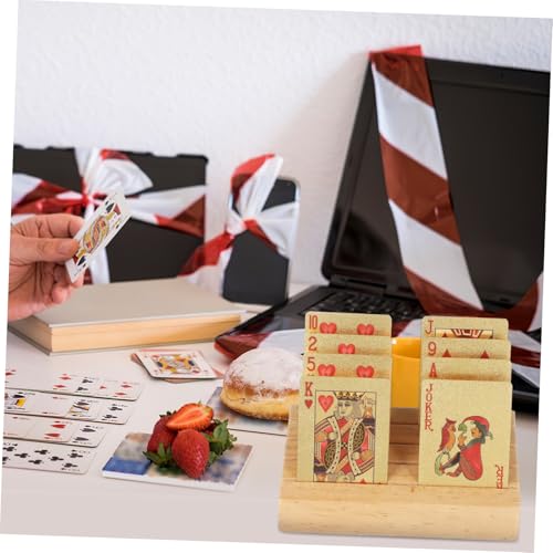 SUPVOX Wooden Playing Card Display Holder Sloped Design for Easy Access Rustic Charm Game Card Stand for Tabletop Use Holds Multiple Decks for