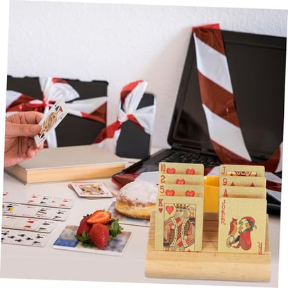 SUPVOX Wooden Playing Card Display Holder Sloped Design for Easy Access Rustic Charm Game Card Stand for Tabletop Use Holds Multiple Decks for