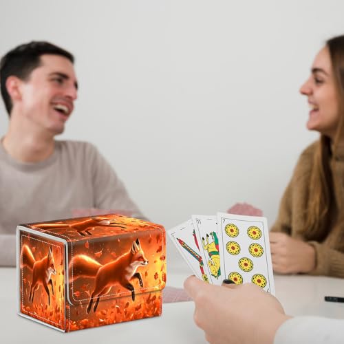 for MTG Commander Deck Box,Card Deck Box for Trading Yugioh MTG,Fits 100 Double Sleeved Cards,PU Leather Strong Magnet Case for Magic Commander TCG CCG,Cute Fox - color: Cute Fox