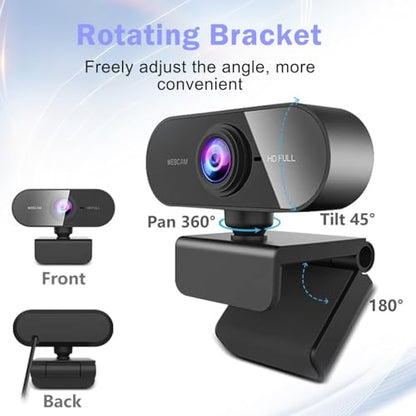 1080P Webcam with Microphone, Video Calling Web Camera, Wide-Angle Lens, Auto Light Correction, Plug & Play USB Webcam for Meetings, Streaming, for Laptop, Desktop, PC, Mac, Zoom, Skype, Black