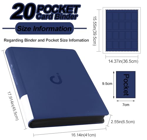 Premium 2000 Pocket Card Binder - 20 Pocket Trading Card Binder with Sleeves Fits 2000 Cards, Ringless Card Album for TCG - Model A，Classic Navy Blue - color: Classic Navy Blue
