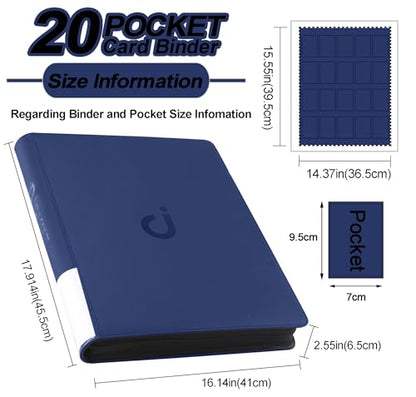 Premium 2000 Pocket Card Binder - 20 Pocket Trading Card Binder with Sleeves Fits 2000 Cards, Ringless Card Album for TCG - Model A，Classic Navy Blue - color: Classic Navy Blue