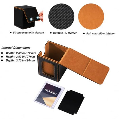 MTG Deck Box with Commander Display, Fits TCG Cards (Black＆Brown) | Holds 120 Single/100 Double-Sleeved Cards, Fit MTG/PTCG/OPTCG Cards, Strong Magnet, PU Leather, With 2 Dividers & 1 Toploader - color: Black＆Brown
