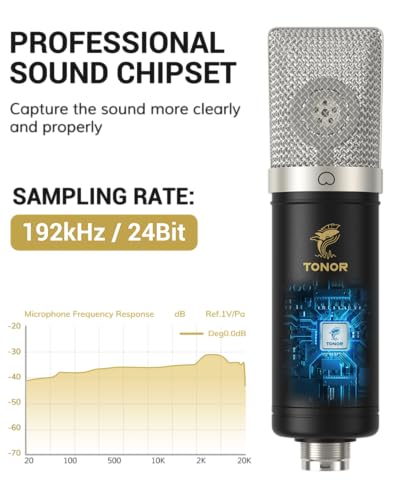 TONOR Condenser Microphone 192kHz/24Bit, USB Cardioid Computer Mic Kit with Upgraded Boom Arm/Spider Shock Mount for Recording, Streaming, Gaming, Podcasting, Voice Over, YouTube, TC-2030