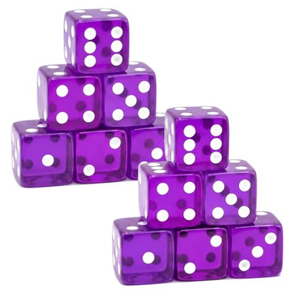 12 Piece 19 mm Casino Style Dice Set, Acrylic Translucent D6 Dice with Square Rounded Edge, Purple for Craps, Table Games, Board Games, RPG, MTG, DND(Purple) - color: Purple