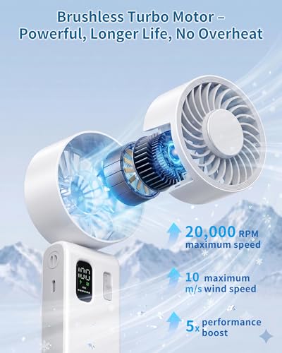 Portable Handheld Fan with Ice Cooling, 100 Speed Rechargeable Mini Desk Fan, Up to 12Hrs Cooling, Powerful Folding Personal Fan for Travel, Camping, Office (White) - color: White