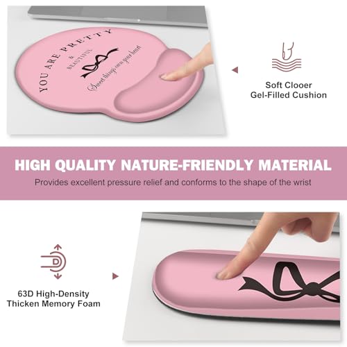 Gaming Mouse Pad, Large Desk Mat, 4in1 XXL Mousepad Cute Desk Pad Protector | Keyboard Wrist Rest+Mouse Wrist Rest+Coaster Set with Ergonomic Desk Pad for Home Office Table Computer, Pink Pretty Bow - color: Pink Pretty Bow
