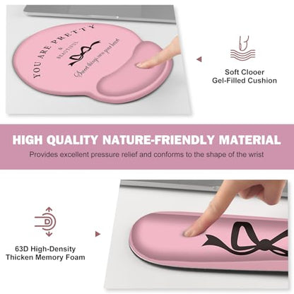 Gaming Mouse Pad, Large Desk Mat, 4in1 XXL Mousepad Cute Desk Pad Protector | Keyboard Wrist Rest+Mouse Wrist Rest+Coaster Set with Ergonomic Desk Pad for Home Office Table Computer, Pink Pretty Bow - color: Pink Pretty Bow