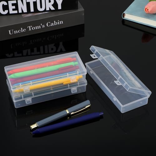 Ptwola 3pcs Mini Plastic Storage Containers Box with Hinged Lid, 6.1x2.5 Inches Small Rectangle Dustproof Clear Beads Organizer Case for Collecting Craft Small Items Jewelry Business Cards Game Pieces