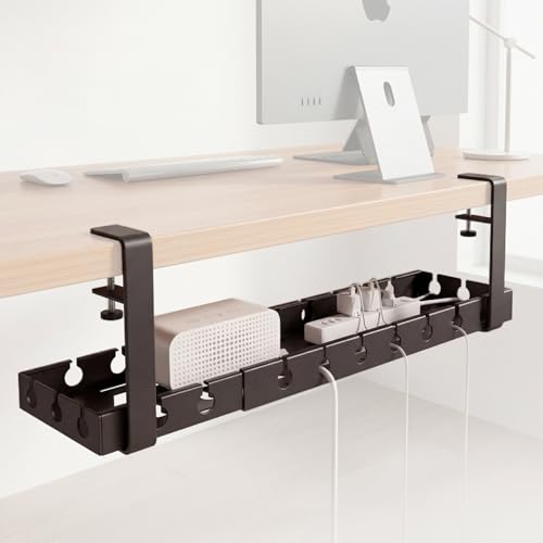 Under Desk Cable Management Tray, 16-29" Adjustable Metal Cord Rack | 【Heavy-Duty 11lbs Capacity】Easy install under desk cord organizer fits power strips & routers. Perfect for home office setups