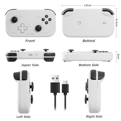 XPT Portable Mini Controller for Nintendo Switch 2/Switch 1/PC/iOS/Android/Steamdeck, Joystick Lift and Down Design,Wireless Bluetooth & Wired Gamepad with Turbo Function, 6-Axis Gyro, HD Vibration & 3D Joysticks, Home Button Wake-Up (white) - color: Whit