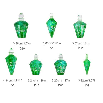 7PCS Potion DND Dice Set,Transparent Sharp Edge Die Set D&D RPG Polyhedral Dice,for Dungeons and Dragons TTRPG Games Roleplaying Games.(Green Galaxy) - color: Green Galaxy