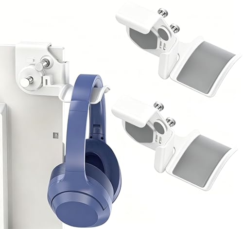 2-Pack Clamp-On Headset Holder, Adjustable Desk Headphone Hanger | Space-saving desktop organizer rack for all types of gaming and audio headphones - color: 2-Pack White