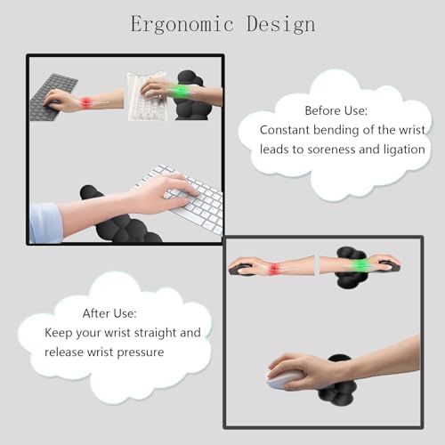Cloud Mouse Pad Keyboard Wrist Rest 4PCS Extended Large Galaxy Desk Mat Pad Set Memory Foam Non-Slip Cute Ergonomic Gaming Mouse Pad Wrist Support for Computer Laptop Home Office Black - color: 4pcs Black Galaxy