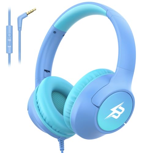 Kids Headphones Wired for School, 85/94dB Volume Limit, Wired Over Ear Headphones for Kids Boys Girls with Microphone, Stereo Sound 3.5mm Cord for Kindle Tablet Airplane Travel, Gradient Light Blue - color: Gradient Light Blue
