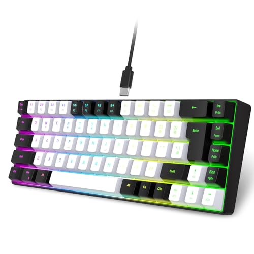 XUMIUZIY Membrane Wired Gaming Keyboard, RGB Backlit Membrane Gaming Keyboard, 68 Keys Linear Mechanical Feel Keyboard Ergonomic, USB Computer Keyboard for Office Home Game (Black and - color: Black and White