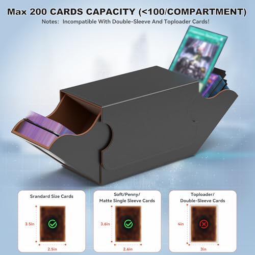 Card Deck Box Magnetic Flip MTG Commander Deck Box 200 TCG Card Storage Box PU Leather Double Deckbox Trading Card Deck Box Card Deck Case with Windows & 4 Dividers, 45° Quick Access &Dual Thumb Notch
