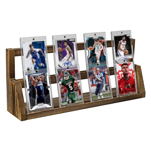 2-Tier Wooden Trading Card Display Stand - Brown Display Case for Graded Sports Cards, Baseball & Basketball Card Collection Showcase(WD4017) - color: Brown 2-Tier