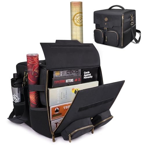 ENHANCE Board Game Shoulder Bag - Reinforced Board Game Storage with Padded Shoulder Strap and Accessories Pockets for Dice, Cards, More - Carrier Protects Tabletop Adventures - color: Black