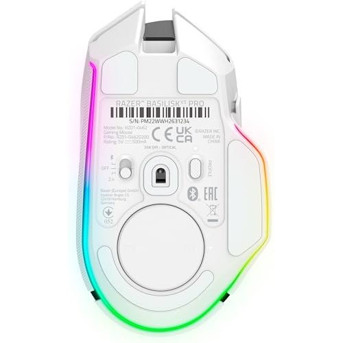 Razer Basilisk V3 Pro Customizable Wireless Gaming Mouse: Fast Optical Switches Gen-3 - HyperScroll Tilt Wheel - Chroma RGB - 11 Programmable Buttons - Focus Pro 30K Optical Sensor - White - color: White