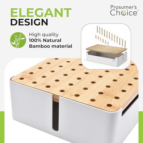 Prosumers Choice Bamboo Charging Station - Multi Charger Station Organizer - Desk Docking Station for Phones, Tablets, Laptop - Wooden Charging Station with Removable Dividers - Cables Not Included - color: Metal & Bamboo White