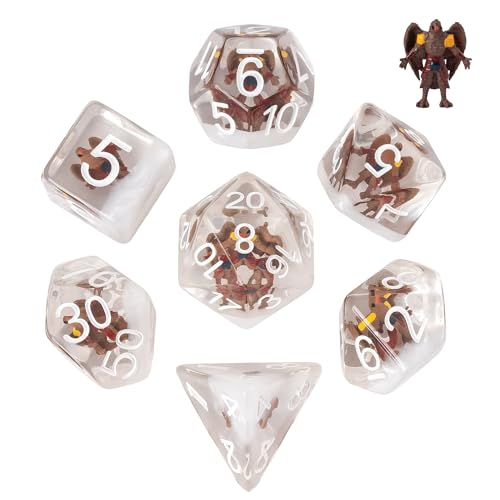 UDIXI Polyhedral Dice Set D&D, 7PCS Resin DND Dice Set for Tabletop Games | Aarakocra Inclusions, Velvet Storage Bag, DM Gift, for Dungeons and Dragons Role Playing Games Board Games - color: Aarakocra