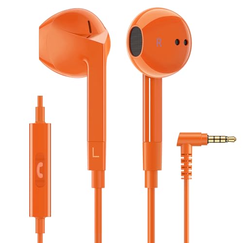 LUDOS FEROX Wired Earbuds in-Ear Headphones, 5 Year Warranty, Earphones with Microphone, Noise Isolation Corded for 3.5mm Jack Ear Buds for iPhone, Samsung, Laptop, Kids, School Students - Orange - color: Orange, style: 3.5 mm