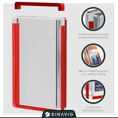PSA Graded Card Display Acrylic Case for Standard PSA and CGC Slabs - Slab Case - PSA Card Case - Graded Card Display Case - Updated Dimensions - Stand Included (Red Border) - color: Red Border