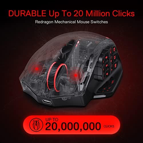 Redragon M913 Wireless RGB MMO Gaming Mouse 16000 DPI Remapping Keys | Cable-Free 0 Delay Dedicated for FPS Gamers, Redefine Keybinding Macro, Vibing Backlight, Ergonomic Grip Body Comfort - color: Black, style: Wireless M913